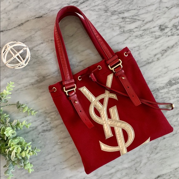 Saint Laurent Kahala Red Canvas Tote Vintage - Picture 1 of 8